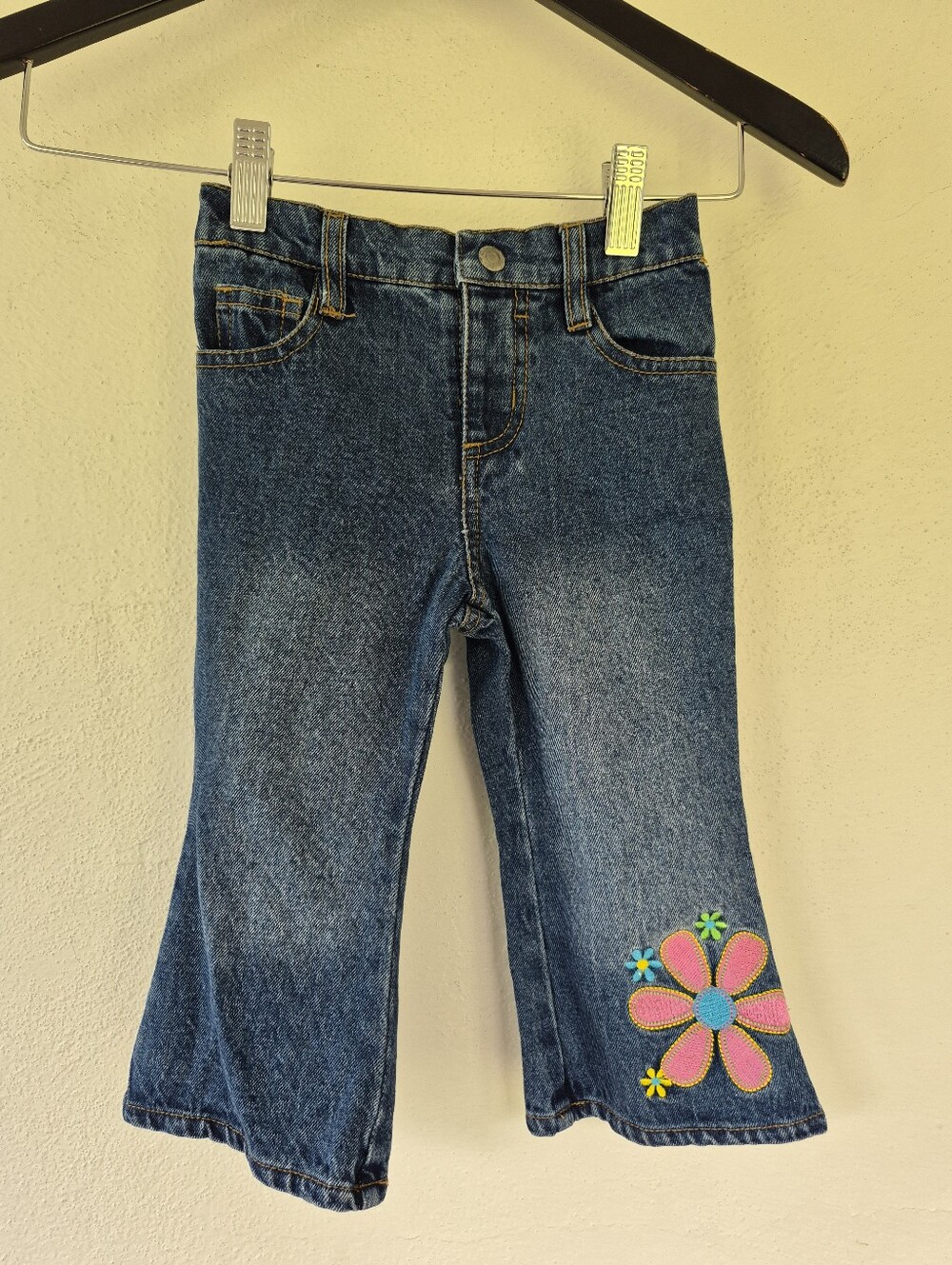 Vintage Little Tikes 100% Cotton Flared Jeans With Floral Applique